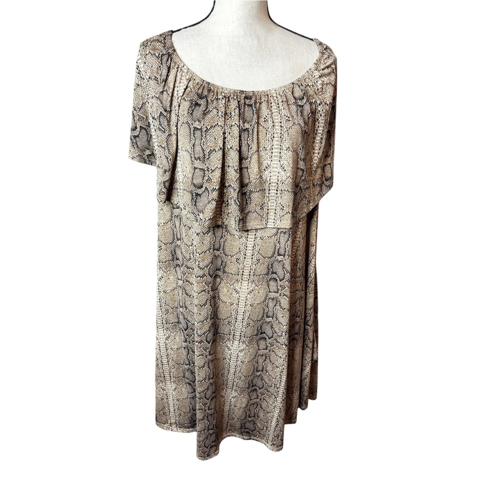L&B Lucky & Blessed Snakeskin Ruffle Dress 2X NWT Off Shoulder Animal Print